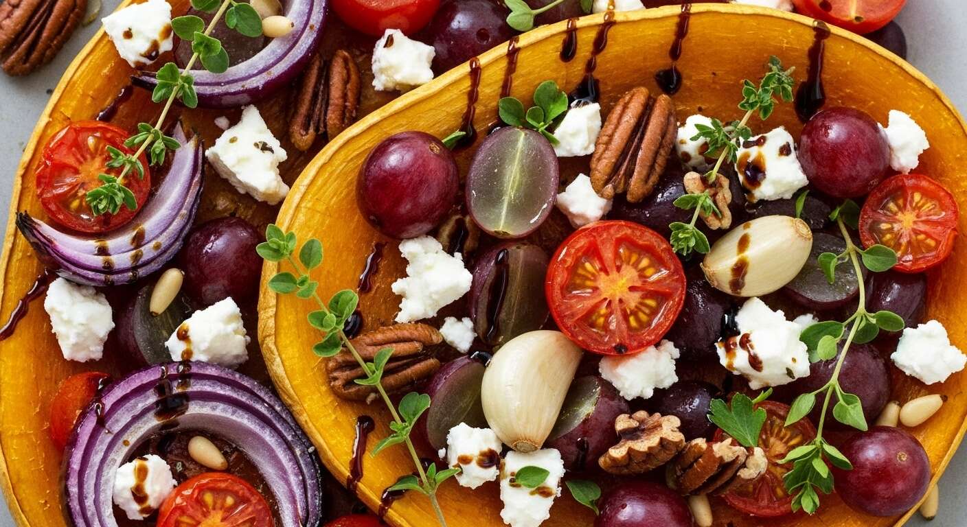 Butternut rôti aux tomates, raisins et feta