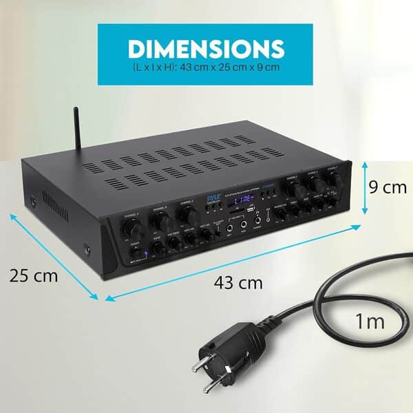 Pyle Amplificateur Bluetooth Stéréo sans Fil - Système Récepteur Audio pour la Maison - Stéréo 6 Canaux - 600W - avec Écran LCD Numérique - Entrée Microphone, USB, SD, AUX, RCA et Radio FM