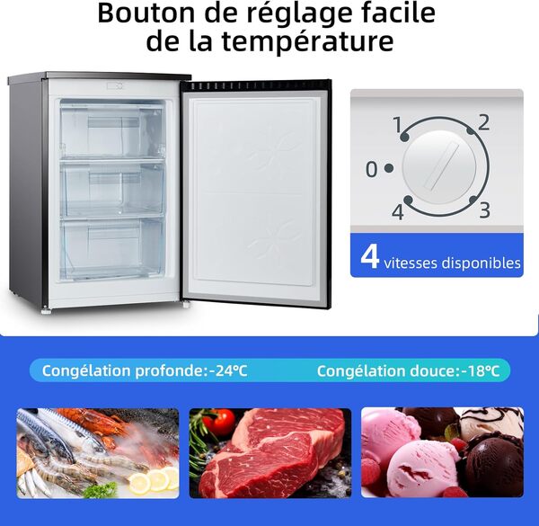 CHIQ Congélateur armoire 85L, Mini congélateur à porte unique, Porte réversible, Thermostat réglable, Petit congélateur pour la cave, la maison, la résidence étudiante, l'appartement ou le bureau [Classe énergétique E]