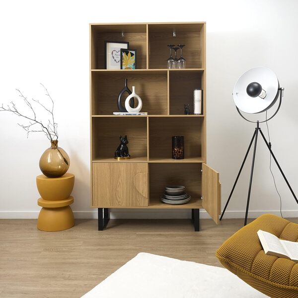 HOME DECO FACTORY, HD0435, Bibliothèque contemporaine élégante avec étagères spacieuses, idéale pour Salon ou Bureau, Finition soignée, Facile à Assembler, Marron Noir, 100x180x35 cm