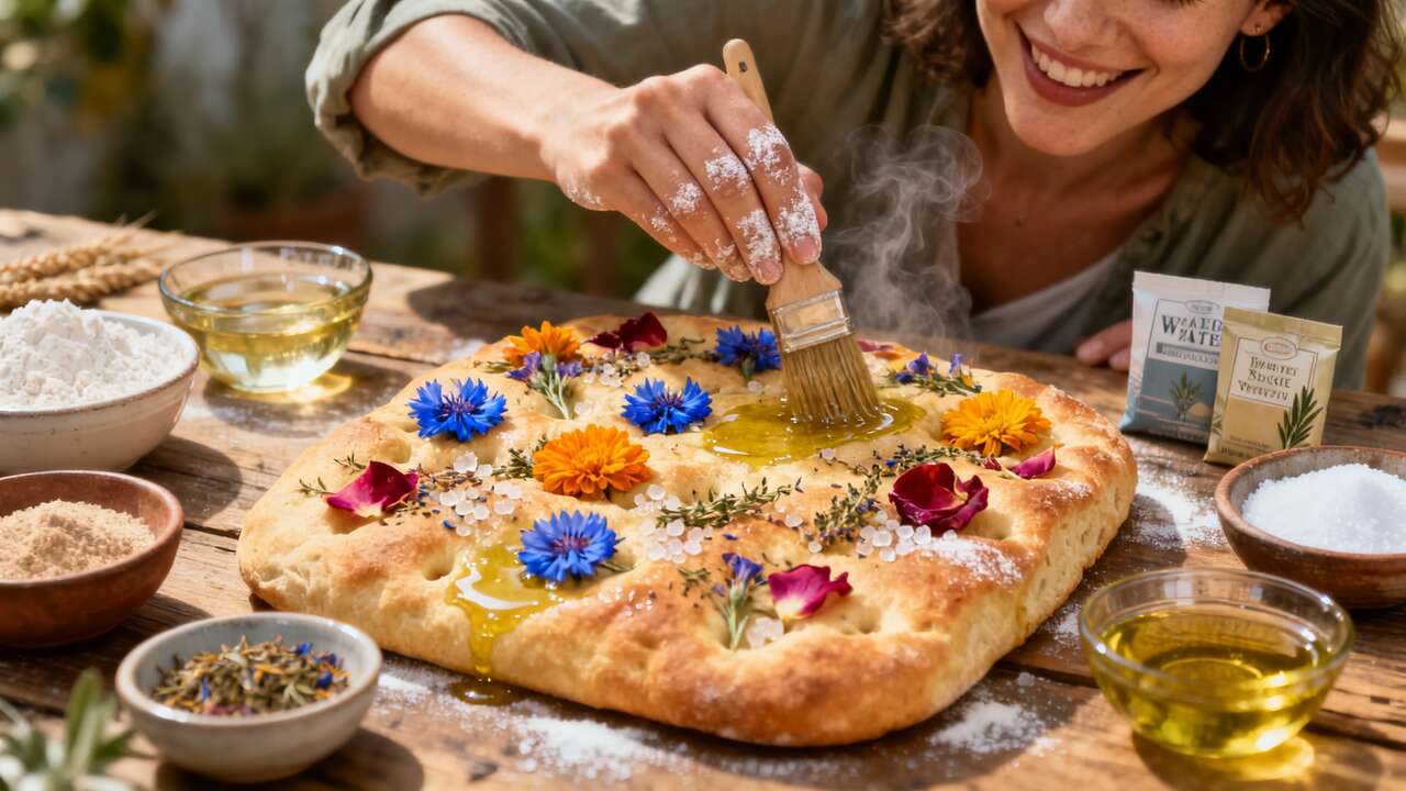 Recette de focaccia aux fleurs simple et délicieuse