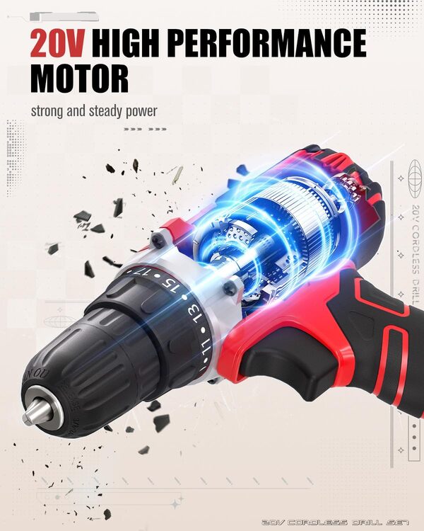 AVID POWER Kit de perceuse électrique 20 V MAX, ensemble de perceuse sans fil avec batterie et chargeur, 2 vitesses variables, mandrin sans clé de 3/8