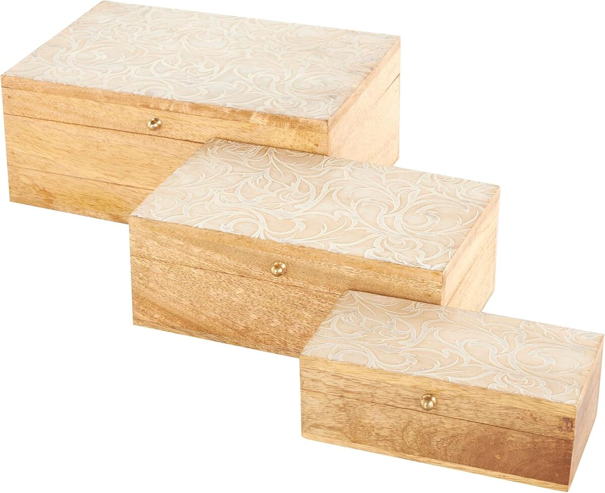 Avis : lot de 3 boîtes de rangement en bois blanchi Deco 79