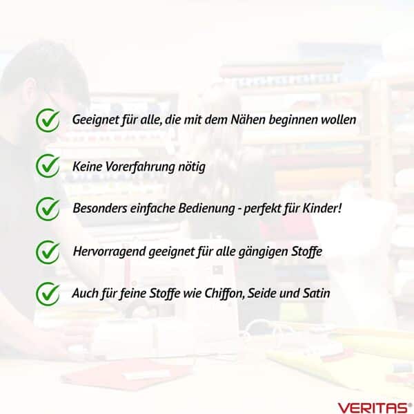VERITAS Sarah - Machine à coudre mécanique pour la couture débutants et débutants avec 13 programmes de points, bras libre, lumière à coudre et pied de page électrique