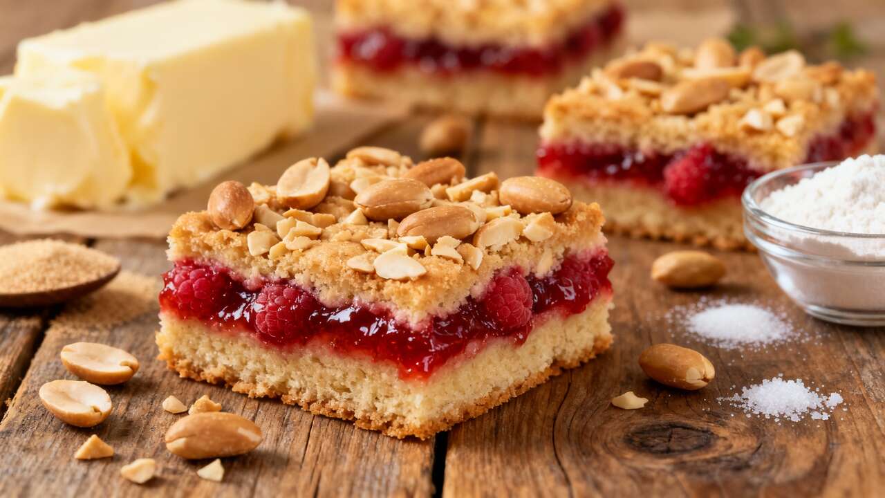 Carrés à la confiture et cacahuètes : recette simple et gourmande