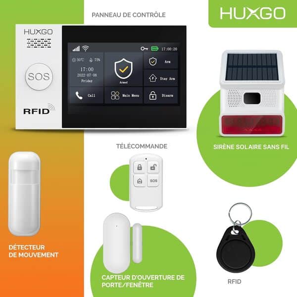 HXA007 Alarme Maison avec Solaire sirène sans Fil, WiFi + GSM 4G | Kit d'alarme Domestique avec 9X détecteurs de Mouvement, 9X capteurs de Portes et fenêtres | TUYA App Intelligent