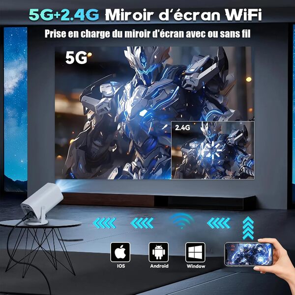 Projecteur et Jeux p30 Max avec 2 contrôleurs sans Fil, projecteur de Jeu Intelligent avec Applications intégrées et 35 000 Jeux, Mini projecteur Portable avec WiFi et Bluetooth, vidéo 4K HD, Maison