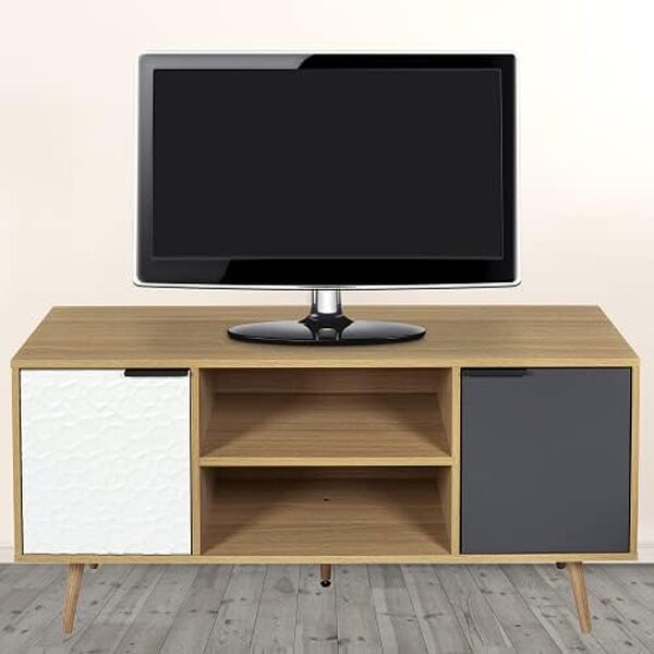HOME DECO FACTORY - HD7145 Meuble TV Scandinave - Rangement et Tiroir en Bois - Design Moderne - Idéal Salon ou Chambre - 120x56x39 cm - Blanc Gris Anthracite