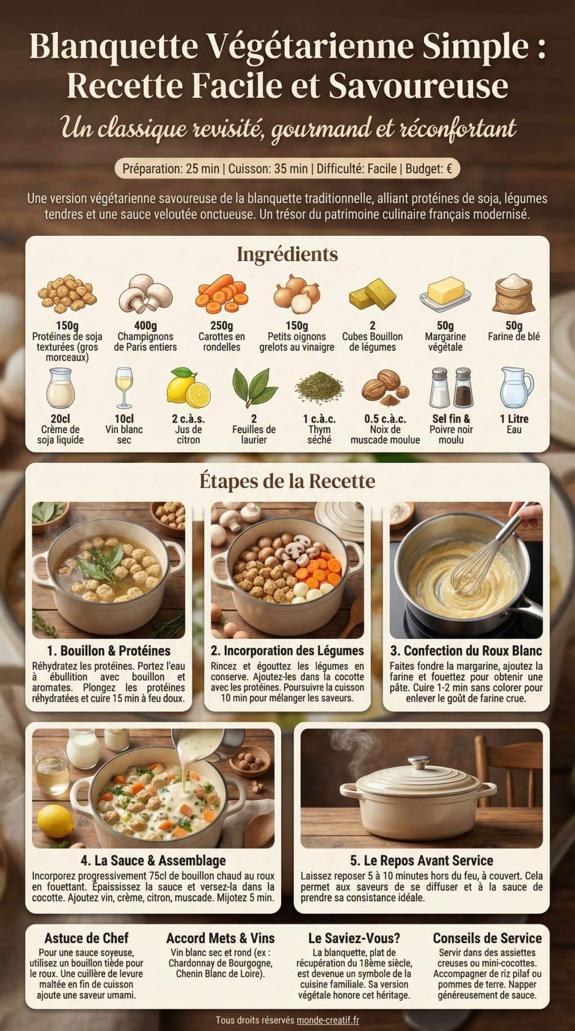 Fiche recette Blanquette Végétarienne Simple : recette Facile et Savoureuse Fiche recette Blanquette Végétarienne Simple : recette Facile et Savoureuse