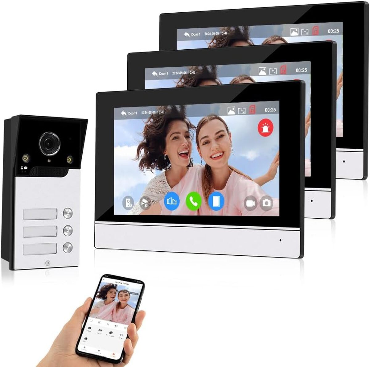 Test QTTYELOK : interphone vidéo 7 pouces WiFi 1080P avec 3 moniteurs