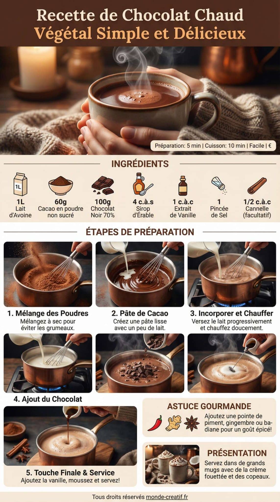 Fiche recette Recette de chocolat chaud végétal simple et délicieux Fiche recette Recette de chocolat chaud végétal simple et délicieux