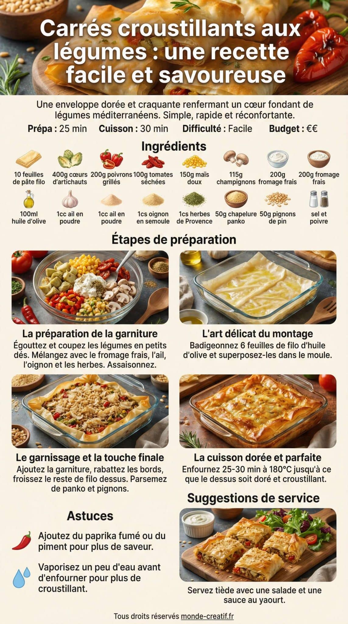 Fiche recette Carrés croustillants aux légumes : une recette facile et savoureuse Fiche recette Carrés croustillants aux légumes : une recette facile et savoureuse