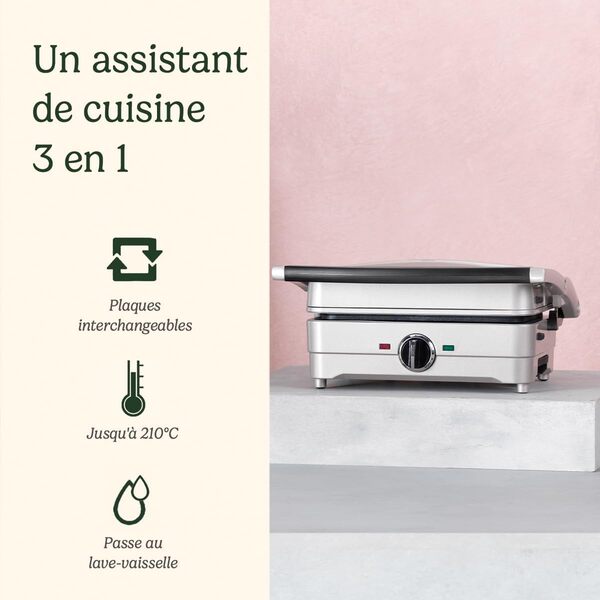 Cuisinart 3-en-1 Grilleur, gaufrier et omelette| Grilleur de sandwichs, presse à panini, crêpière Grilleur électrique | Plaques amovibles et interchangeables antiadhésives | moins d'huile | 210°C |