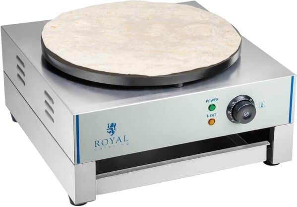Royal Catering Crêpière Electrique RCEC-3000-E (48x45x23,5cm, 3.000W, diamètre de la plaque chauffante 40cm, plaque : fonte avec revêtement en émail)