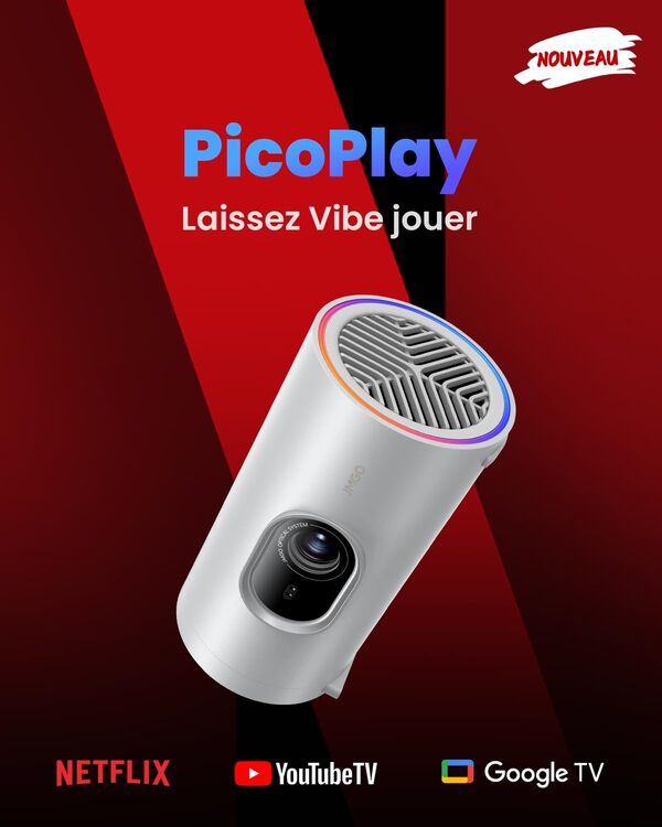 JMGO PicoPlay Mini Projecteur 1080P Portable, GTV avec Netflix sous Licence, 400 ISO Lumens, 8W Dolby Digital, 3D, HDR10, Videoprojecteur WiFi, Bluetooth pour Maison, Extérieur, inclut Filtre Optique