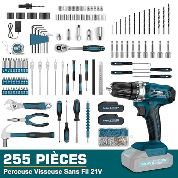 Découvrez notre test détaillé de la perceuse visseuse sans fil Sundpey 21V. Un kit complet de 255 pièces alliant performance, autonomie et praticité pour tous vos travaux.
