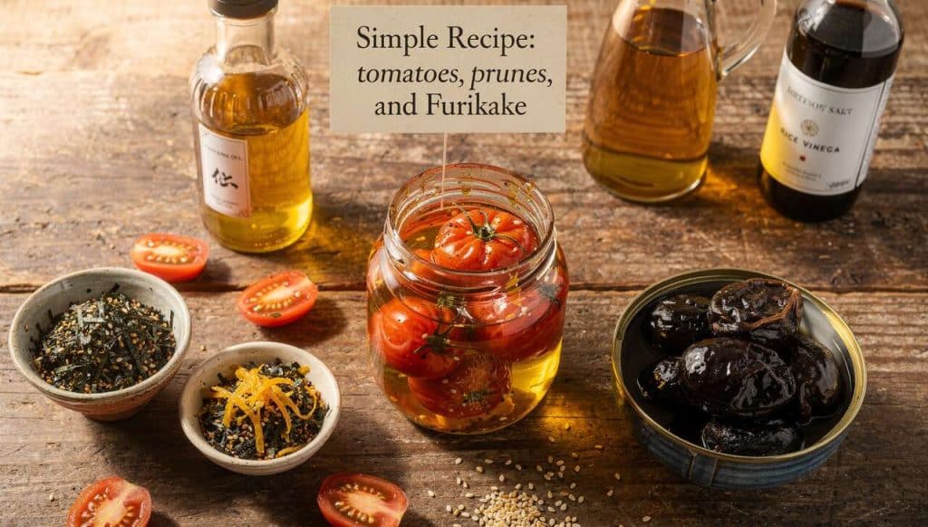 Recette simple : tomates, prunes et furikake