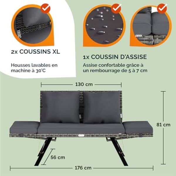 Découvrez notre évaluation en profondeur du banc de jardin Casaria 2en1 en polyrotin : confort, design et polyvalence au rendez-vous pour embellir votre extérieur.